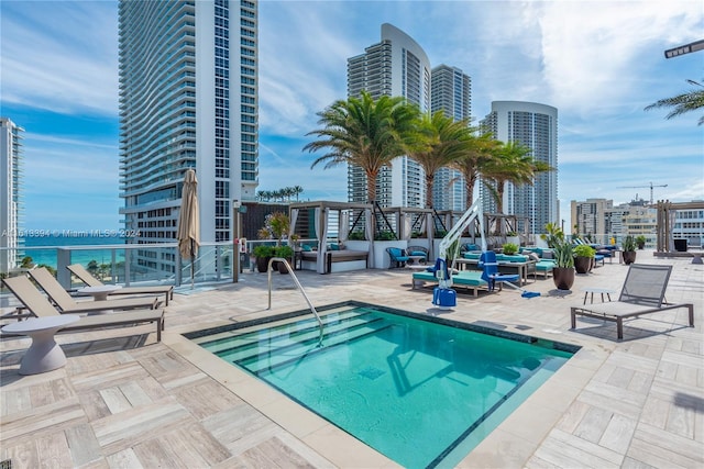 view of pool featuring a patio