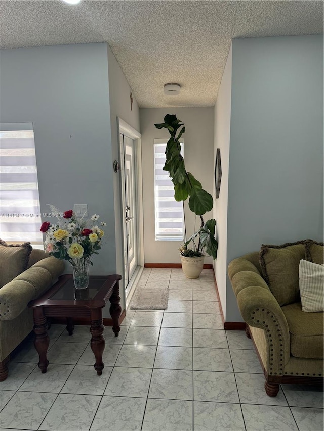 interior space with a textured ceiling