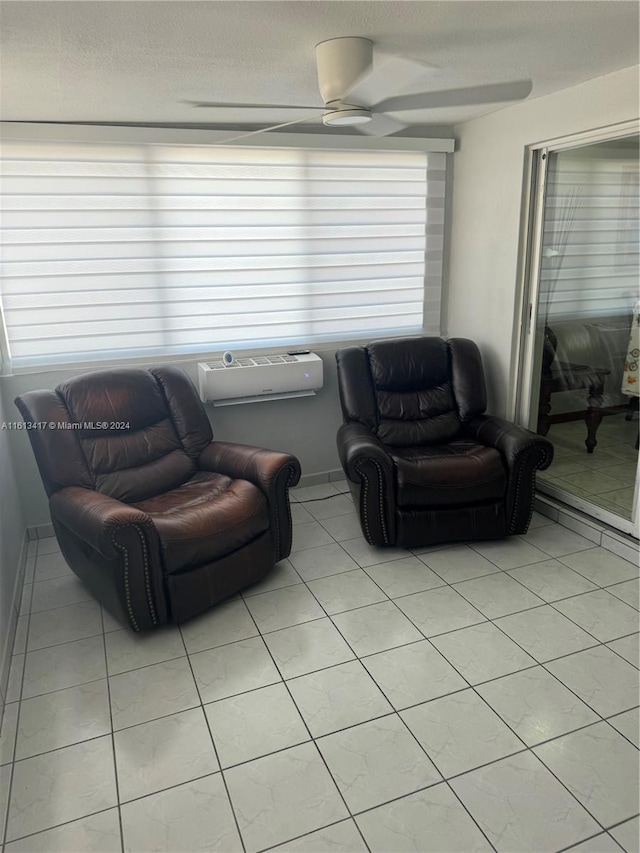 living room featuring ceiling fan