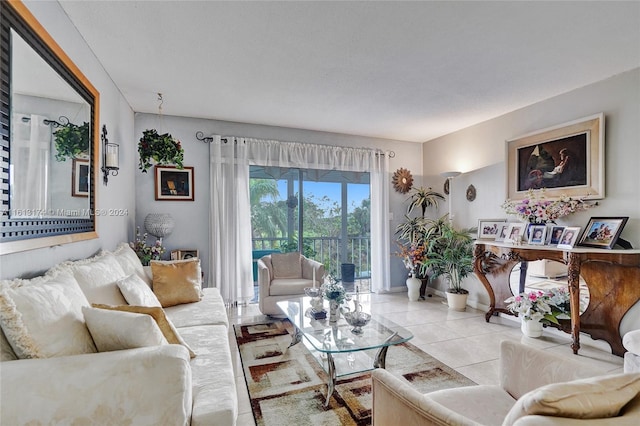 living area featuring light tile patterned floors