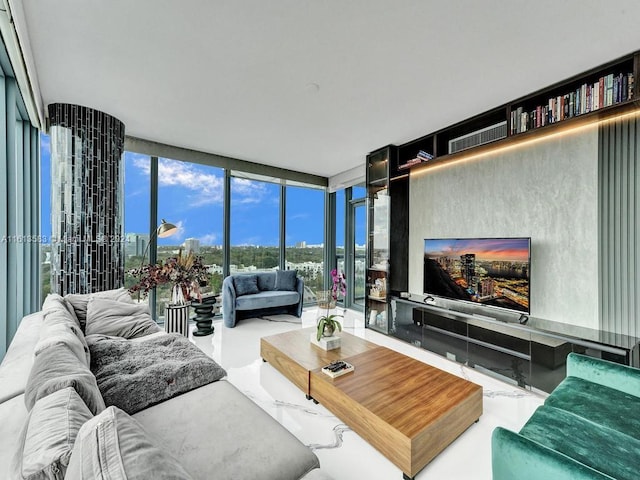 living room with expansive windows