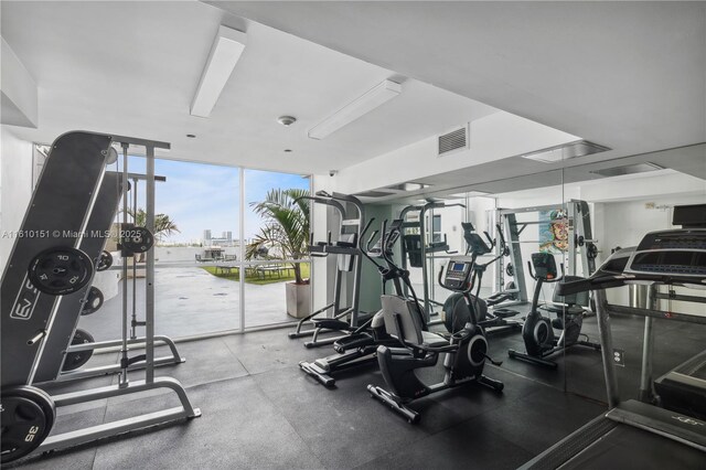 workout area with a wall of windows