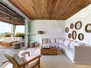 living room with wood ceiling