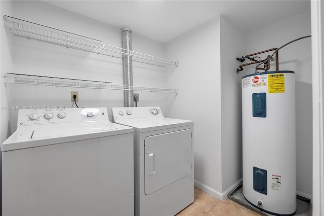 laundry area with separate washer and dryer, hookup for an electric dryer, light tile flooring, and electric water heater