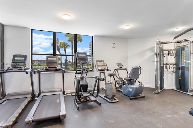 workout area featuring concrete floors