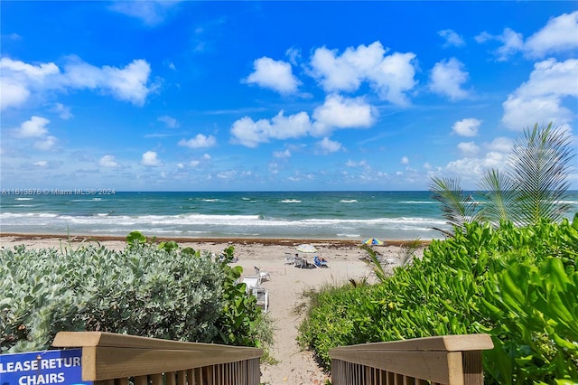 view of water feature with a view of the beach