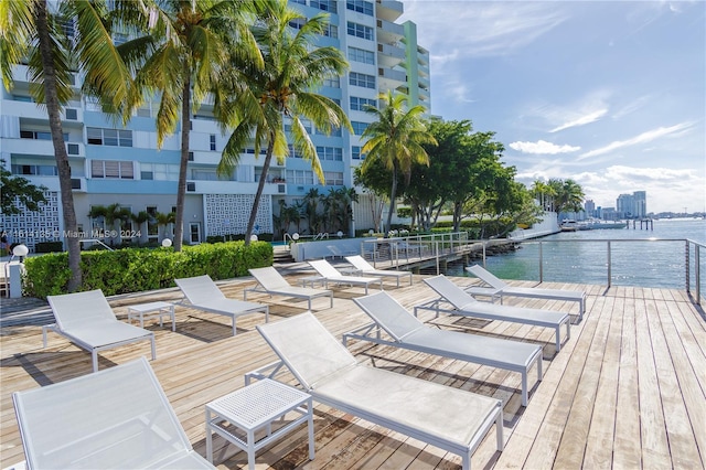 deck with a water view