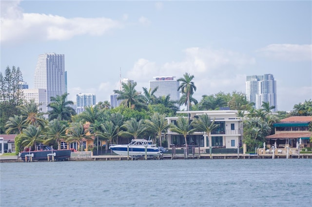 property's view of city featuring a water view