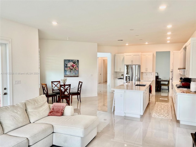 living room with sink