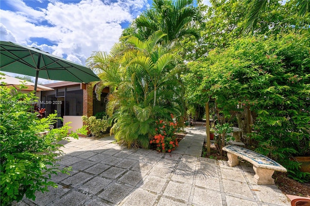 view of patio / terrace with a sunroom