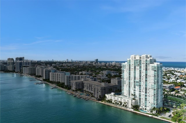 bird's eye view featuring a water view