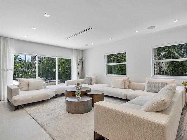 living room featuring tile patterned flooring