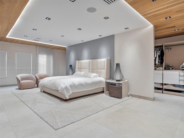 bedroom with wooden ceiling