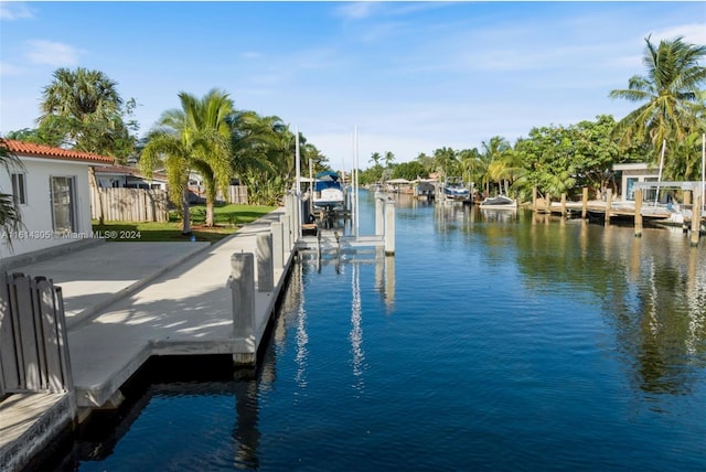 view of dock with a water view