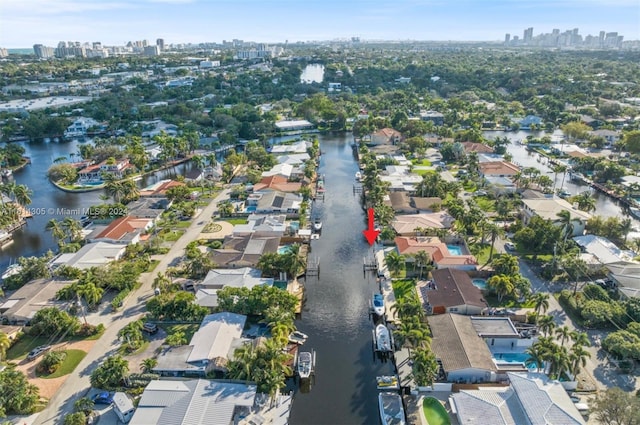 bird's eye view featuring a water view