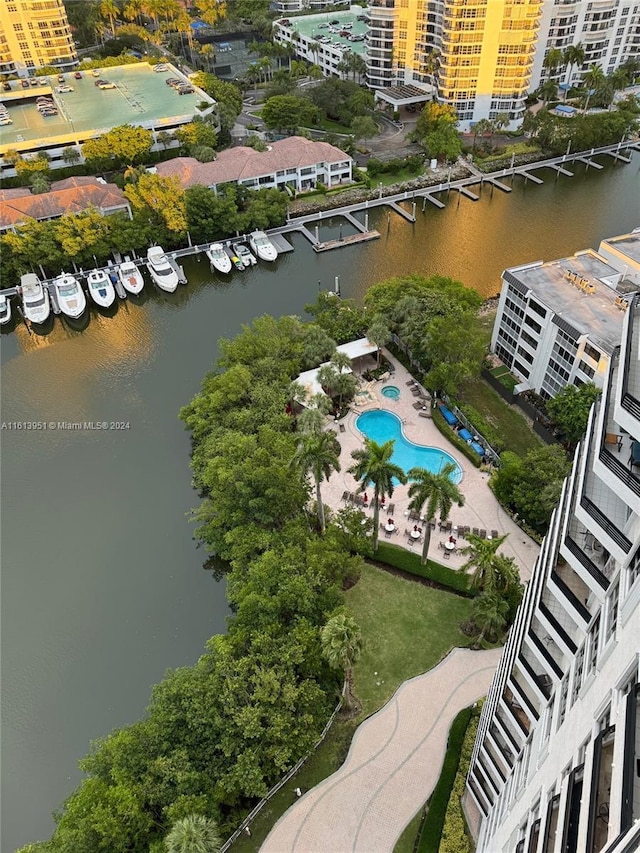 aerial view with a water view