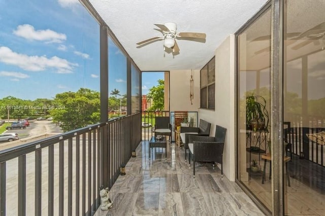 balcony with ceiling fan