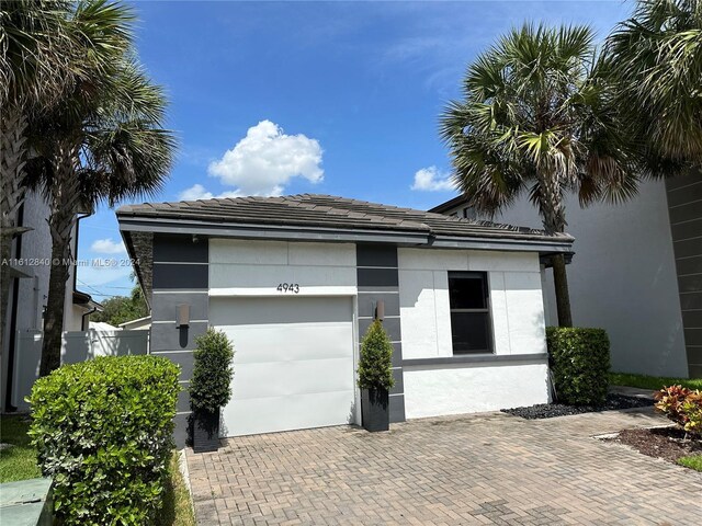 exterior space with a garage