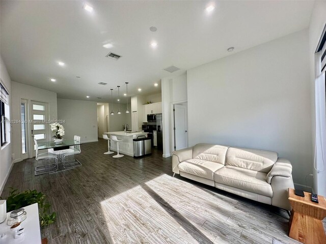 living room featuring dark hardwood / wood-style floors