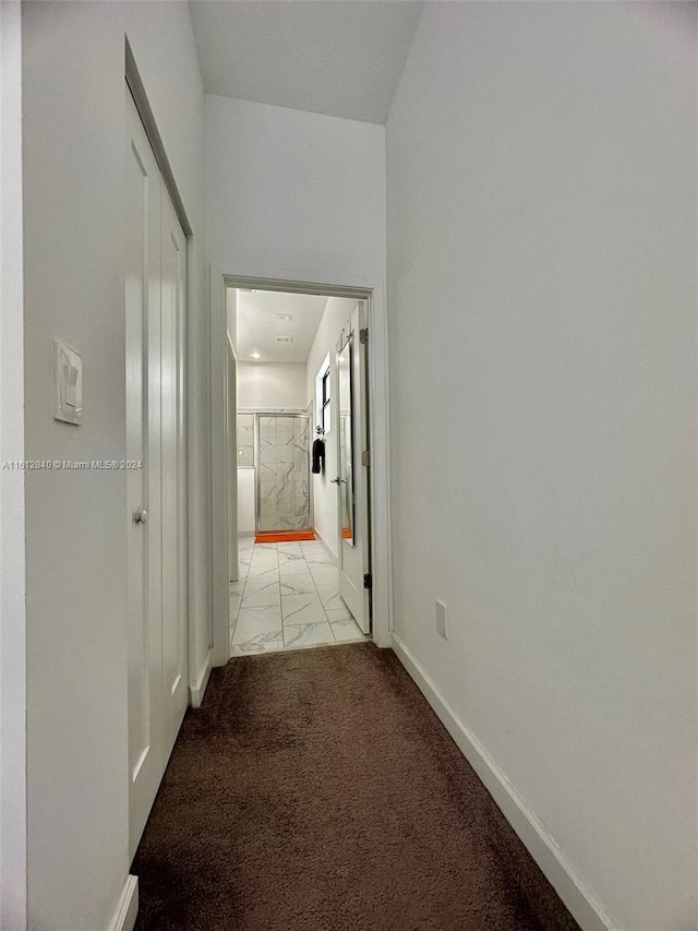 corridor with light colored carpet