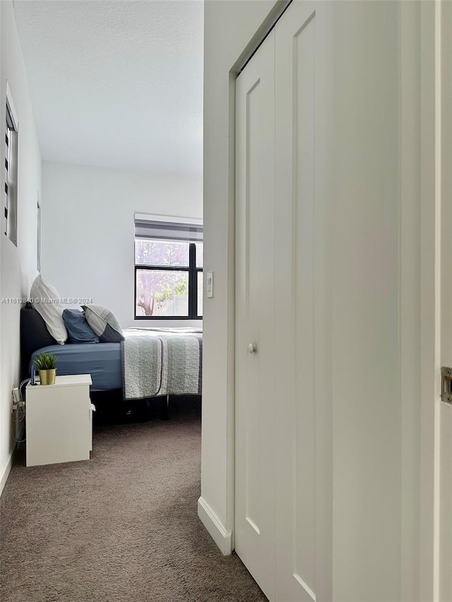 carpeted bedroom with a closet