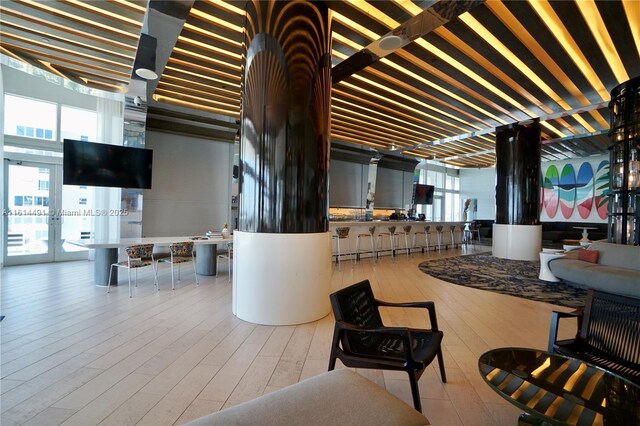 living room with light hardwood / wood-style flooring