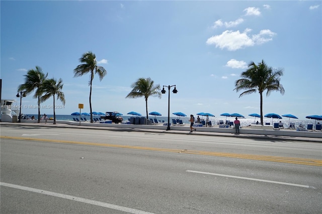 view of street featuring a water view