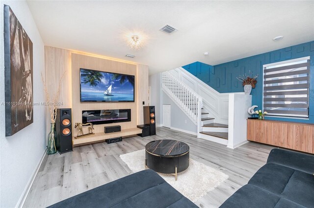 living room with light wood-type flooring