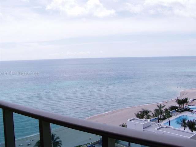 view of water feature with a beach view