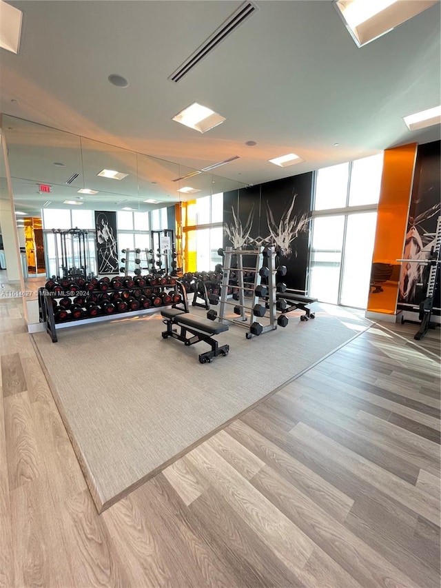 exercise room featuring hardwood / wood-style flooring