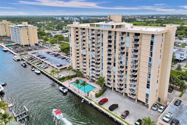 aerial view featuring a water view