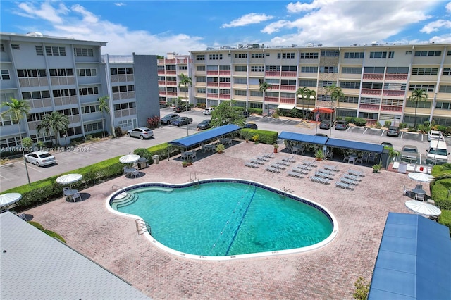 view of pool featuring a patio area