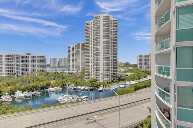 exterior space with a water view