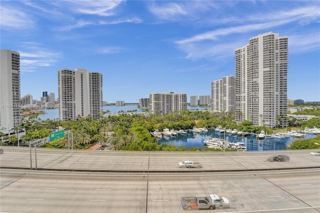 city view with a water view