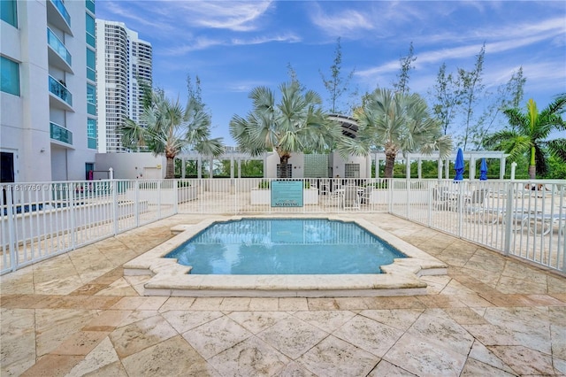 view of swimming pool with a patio