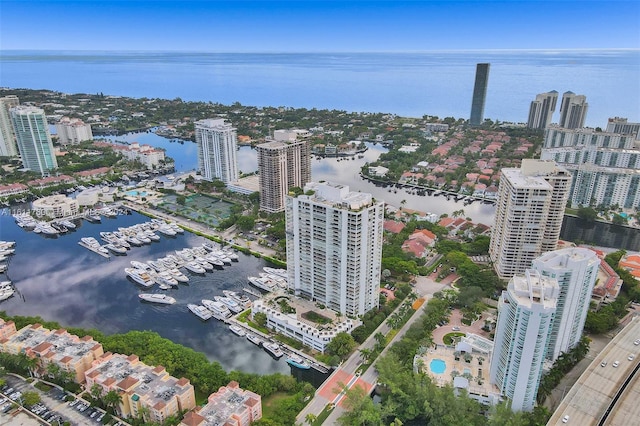 aerial view with a water view