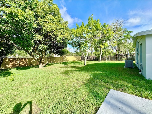 view of yard featuring central AC unit