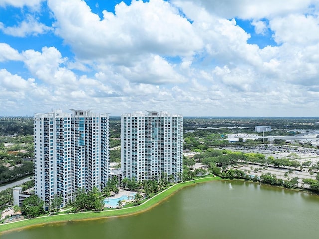 aerial view with a water view