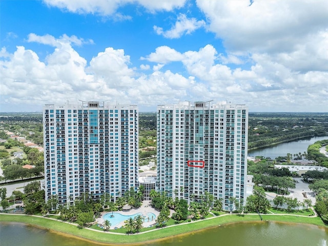 aerial view with a water view