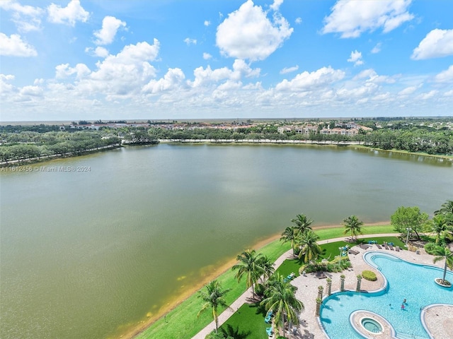 aerial view with a water view