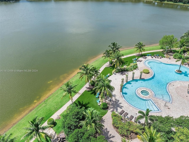 drone / aerial view featuring a water view