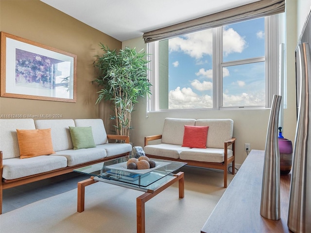 carpeted living room featuring a wealth of natural light