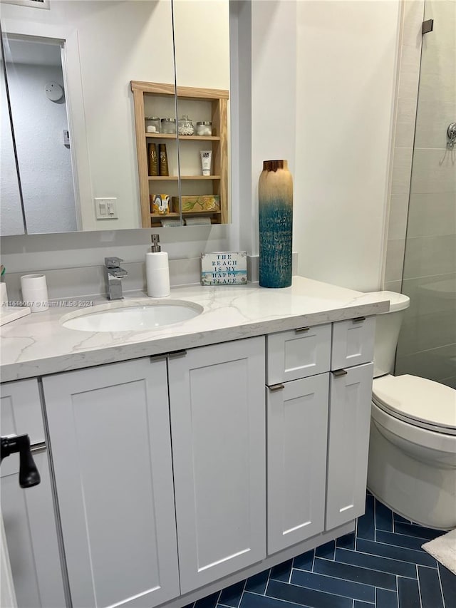 bathroom featuring vanity, wooden ceiling, tile patterned flooring, toilet, and an enclosed shower