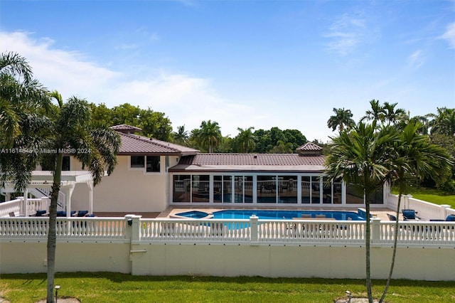 view of swimming pool featuring a patio area