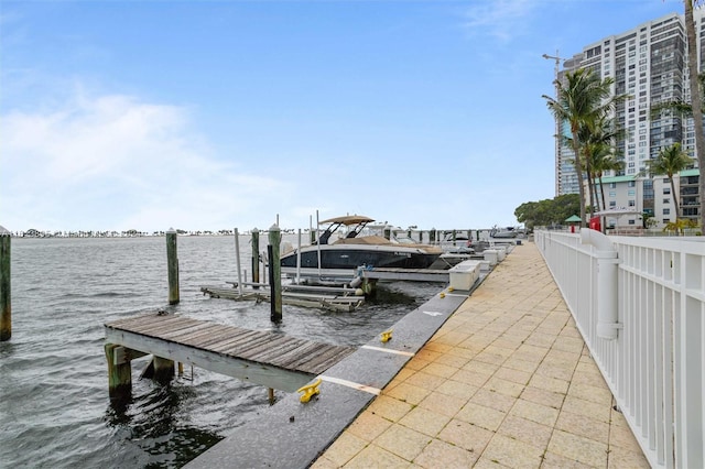 dock area featuring a water view