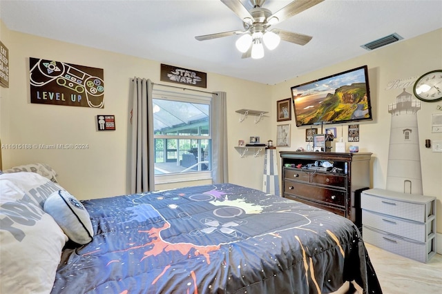 sunroom featuring a wealth of natural light, a pool, and ceiling fan