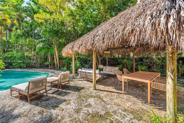 view of patio / terrace featuring a gazebo and an outdoor hangout area