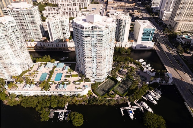 bird's eye view featuring a water view