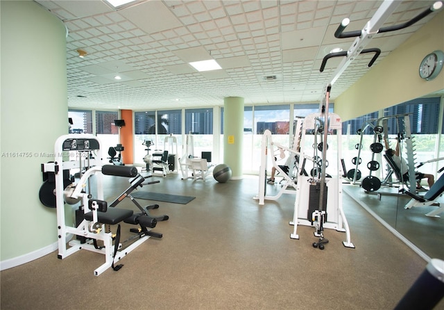 gym featuring a wall of windows