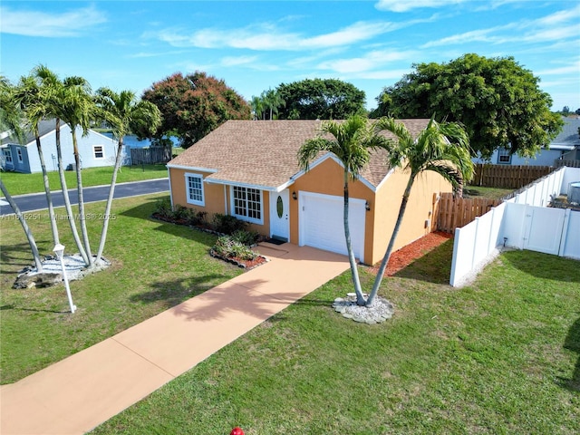 view of front facade featuring a garage and a front lawn